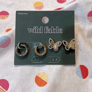 Small faux gold hoops and butterfly posts earring set